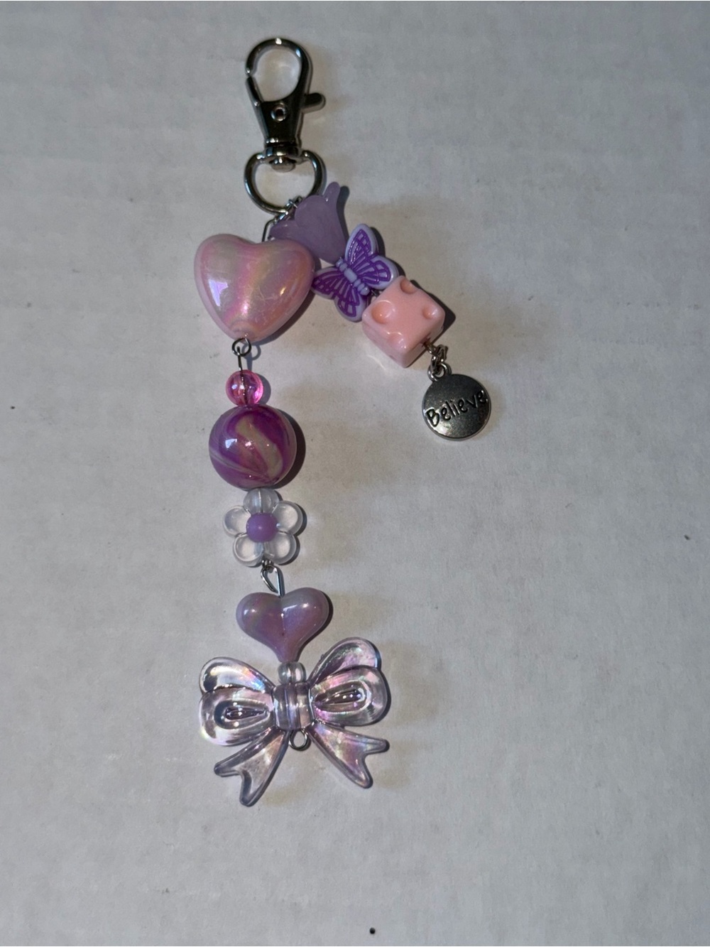 Beaded Pink & Purple Butterfly Keychain Charm - Believe Accent